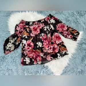 White House Black Market off the shoulder chiffon floral top in medium